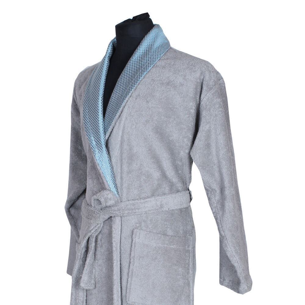 Grey Turkish Cotton Bathrobe Unisex S/M Soft Terry Spa Robe Belted - Picture 7 of 7